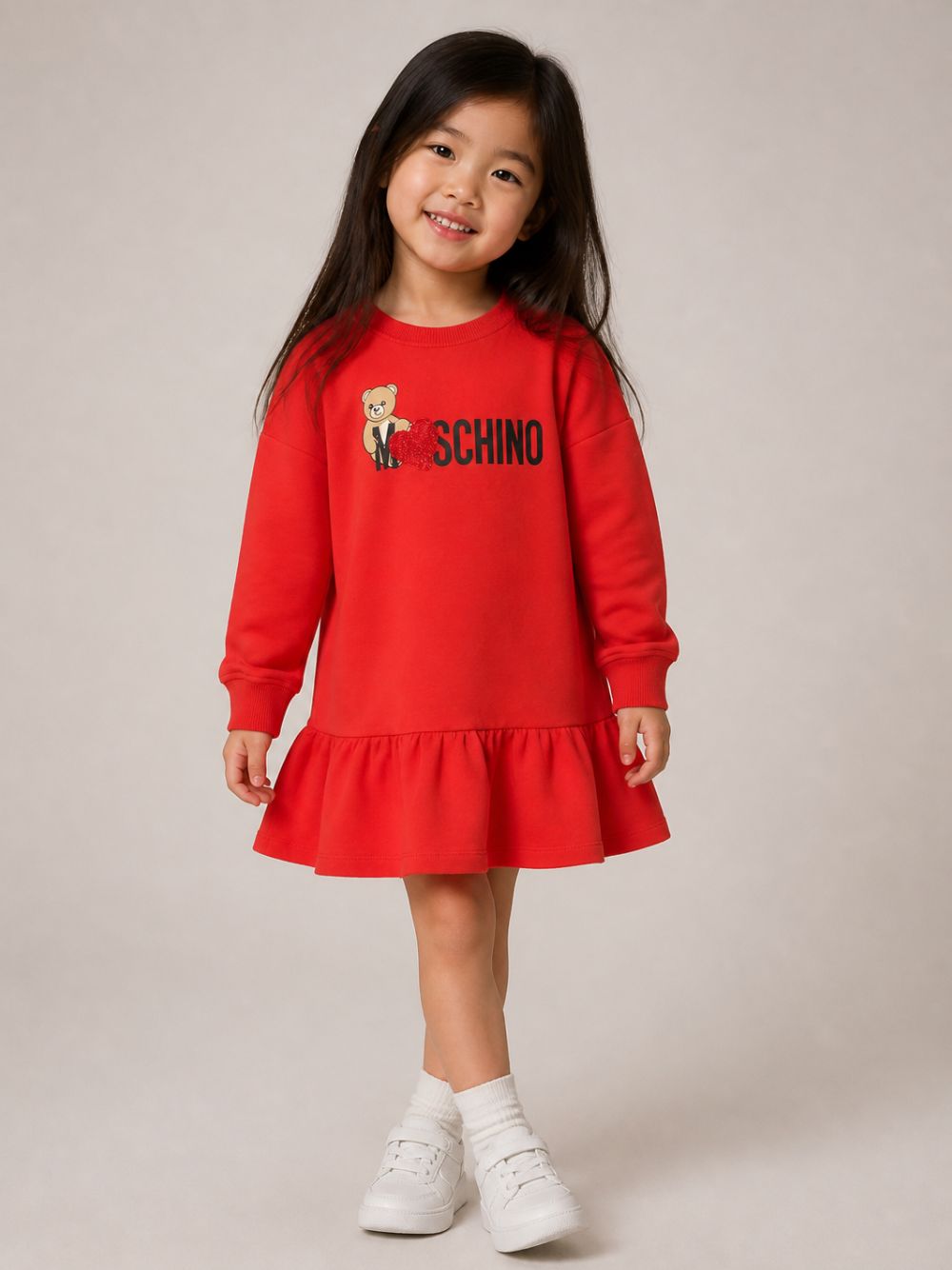 Abito per bambina Moschino Kids rosso stampa con logo HDV0I3LDA18 50109 MOSCHINO KIDS 