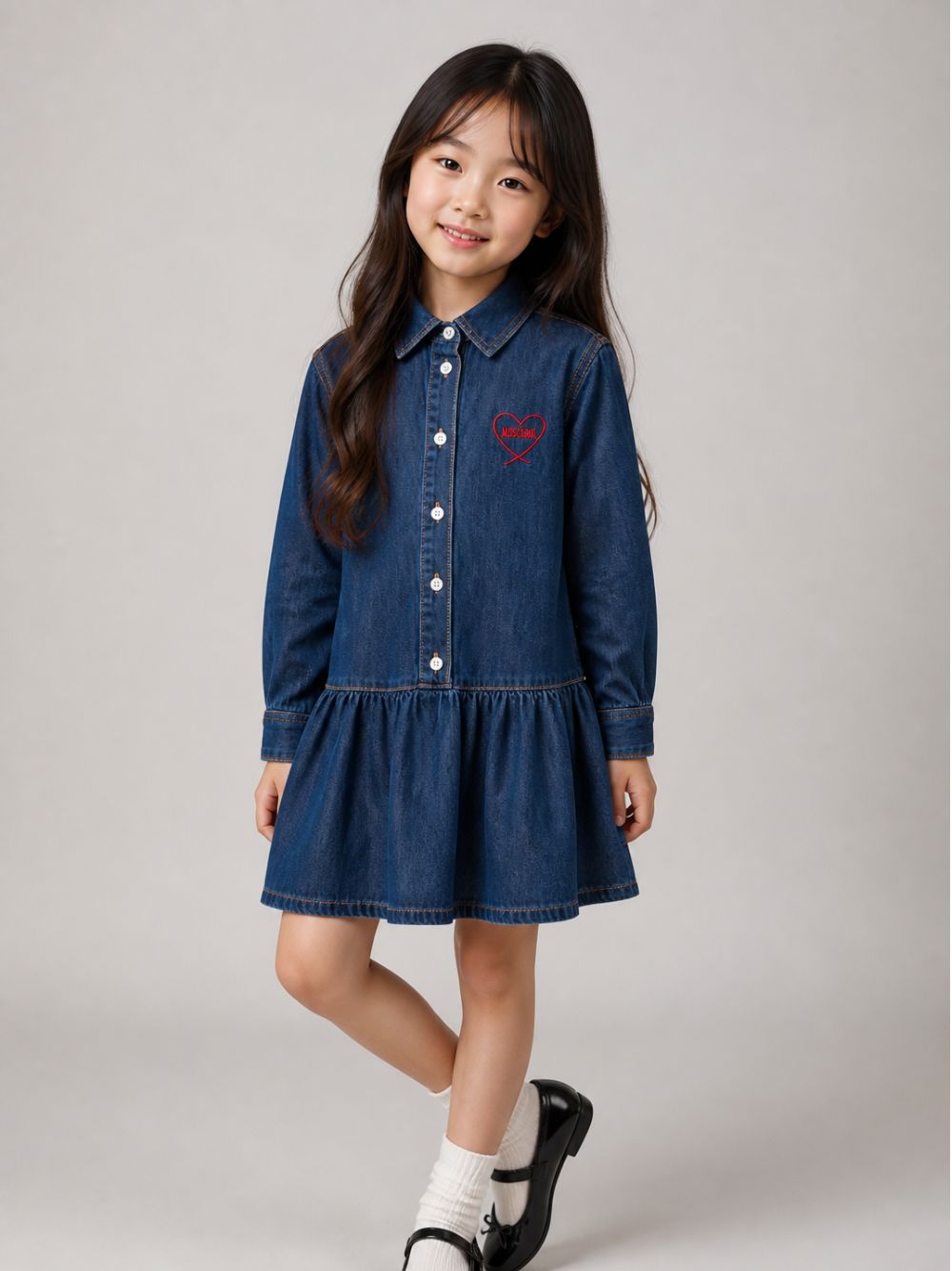 Abito per bambina Moschino Kids denim con colletto classico HDV0I4L0E44 41047 MOSCHINO KIDS 