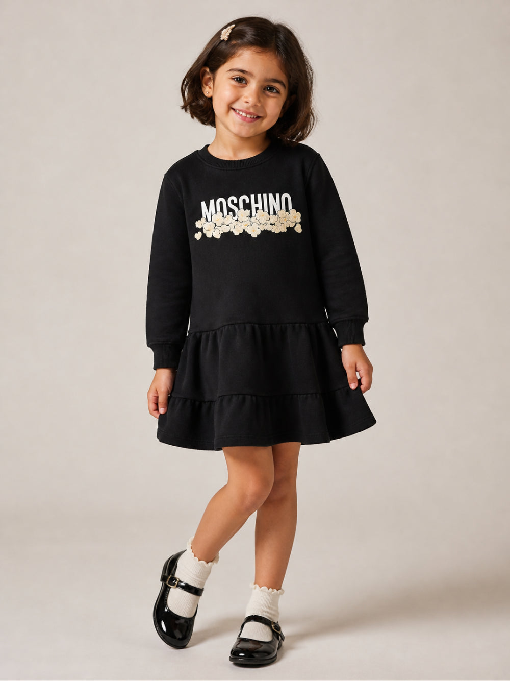 Abito per bambina Moschino Kids nero con stampa grafica HDV0IBLCA83 60100 MOSCHINO KIDS 