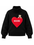 Maglione per bambina Moschino Kids nero con logo intarsiato sul davanti HDW02JLHE77 60100 MOSCHINO KIDS 