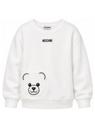 Felpa per bambini Moschino Kids bianca con toppa di orsetto di peluche sul davanti HMF095LCA93 10063 MOSCHINO KIDS 