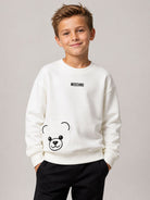 Felpa per bambini Moschino Kids bianca con toppa di orsetto di peluche sul davanti HMF095LCA93 10063 MOSCHINO KIDS 
