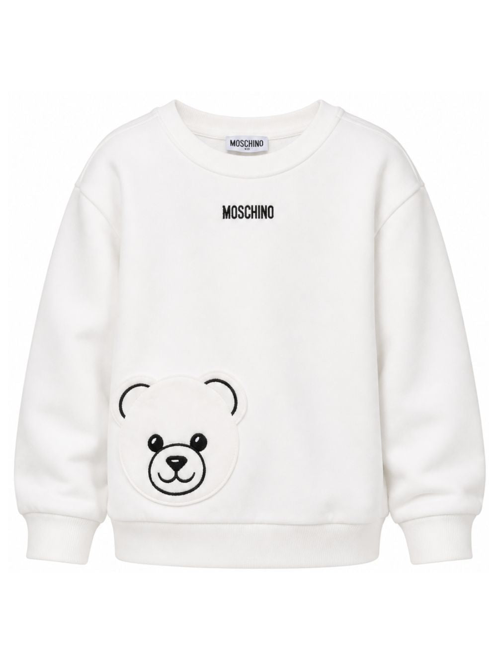Felpa per bambini Moschino Kids bianca con toppa di orsetto di peluche sul davanti HMF095LCA93 10063 MOSCHINO KIDS 