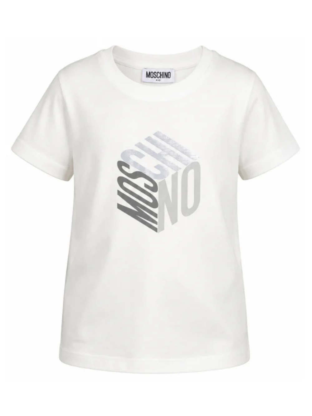 T-shirt per bambini Moschino Kids bianca con stampa grafica del logo HMM05VLAA57 10063 MOSCHINO KIDS 