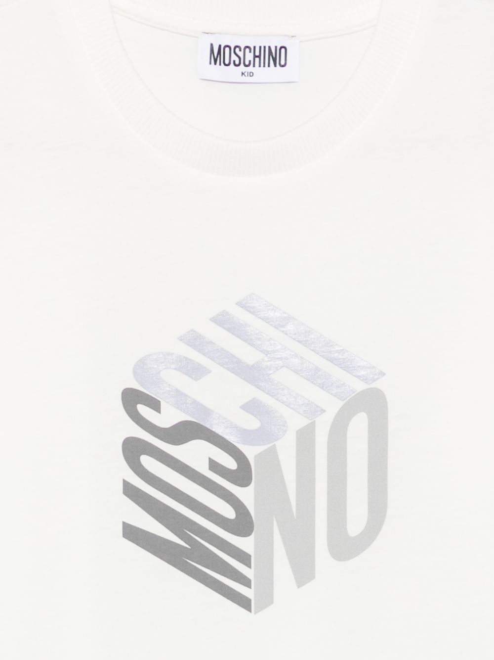 T-shirt per bambini Moschino Kids bianca con stampa grafica del logo HMM05VLAA57 10063 MOSCHINO KIDS 