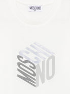T-shirt per bambini Moschino Kids bianca con stampa grafica del logo HMM05VLAA57 10063 MOSCHINO KIDS 