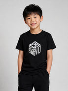 T-shirt per bambini Moschino Kids nera con stampa grafica del logo HMM05VLAA57 60100 MOSCHINO KIDS 