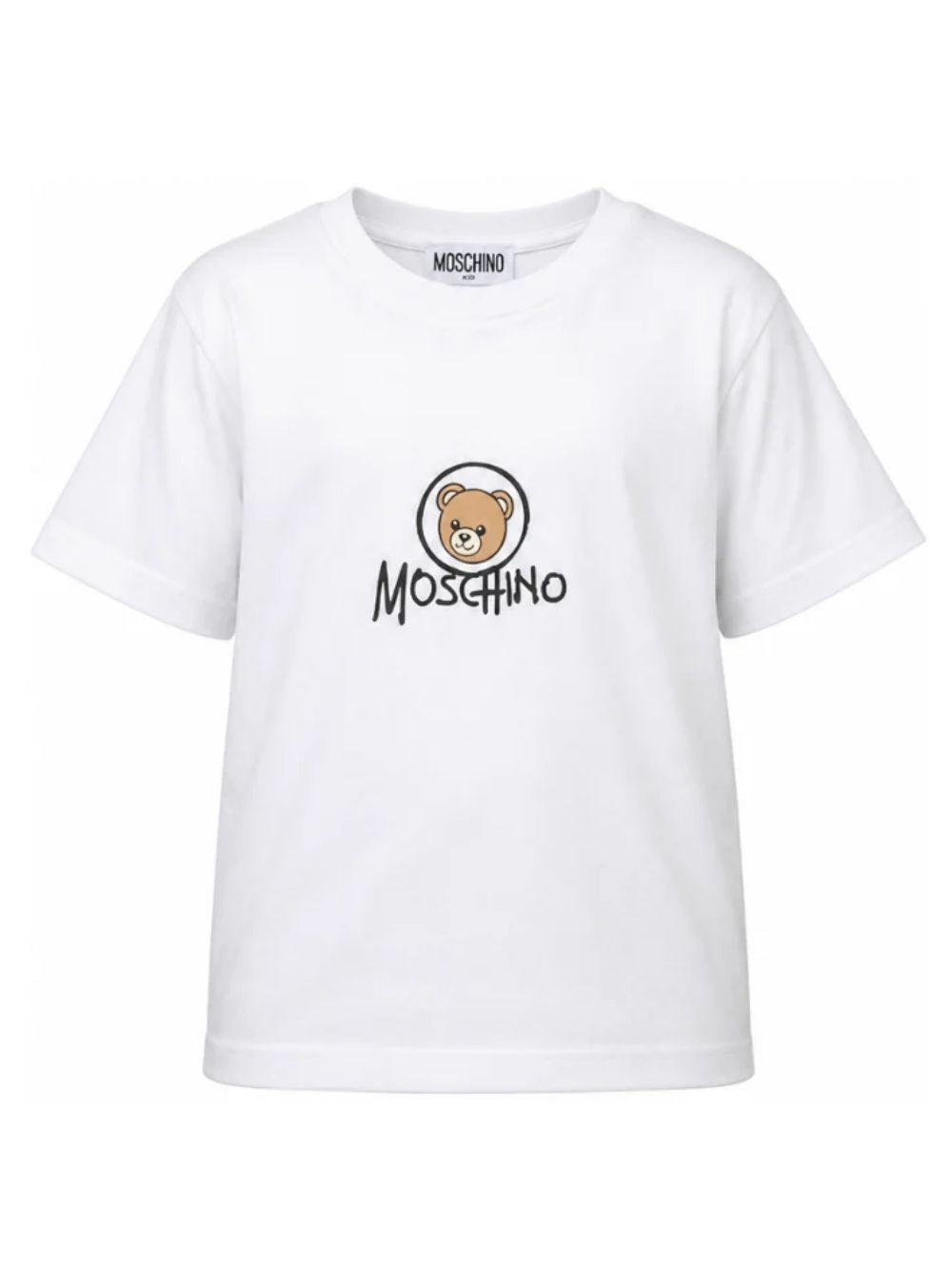 T-shirt per bambini Moschino Kids bianca con stampa Teddy sul davanti HMM05WLAA34 10101 MOSCHINO KIDS 