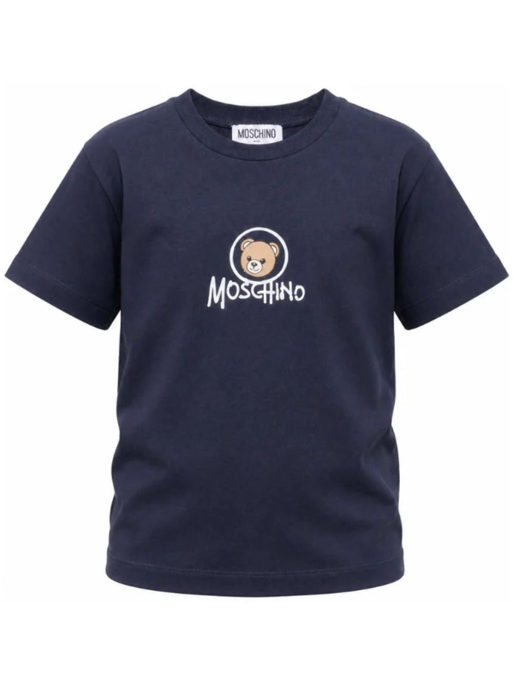 T-shirt per bambini Moschino Kids blu con stampa Teddy sul davanti HMM05WLAA34 40016 MOSCHINO KIDS 