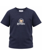T-shirt per bambini Moschino Kids blu con stampa Teddy sul davanti HMM05WLAA34 40016 MOSCHINO KIDS 