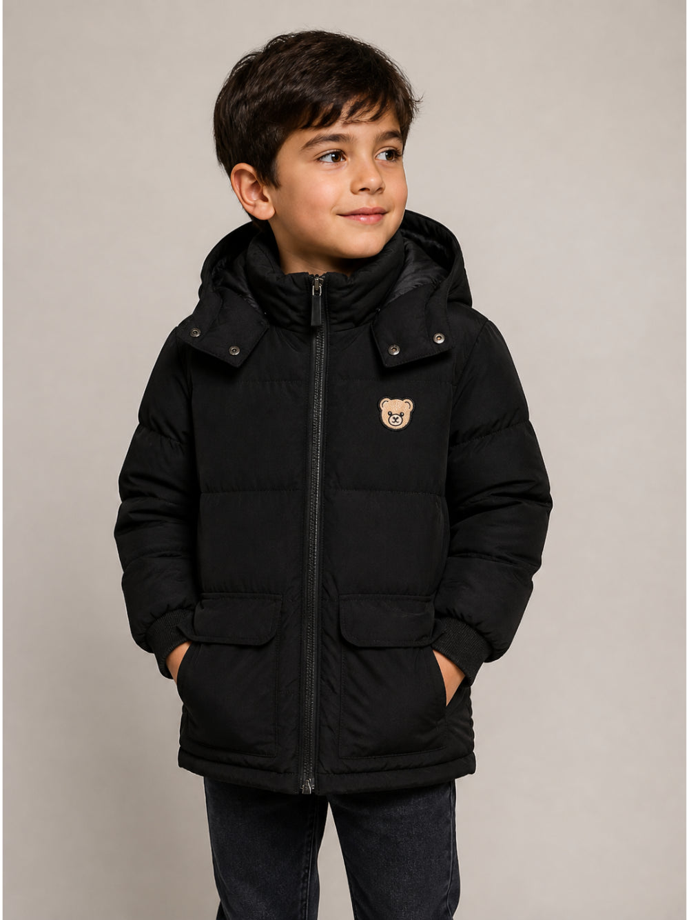Giubbino per bambino Moschino Kids nero con stampa logo sul davanti HMS05HL3AC4 60100 MOSCHINO KIDS 