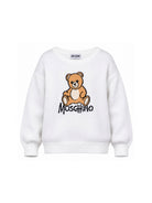 Maglione per bambini Moschino Kids bianca con ricamo orsetto sul davanti HMW01ALHE43 10101 MOSCHINO KIDS 