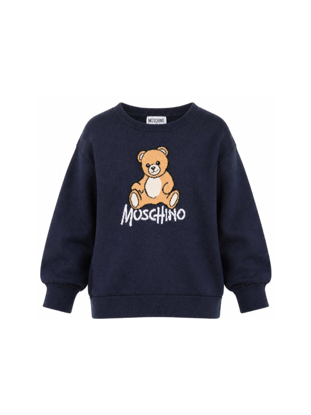 Maglione per bambini Moschino Kids blu navy con ricamo orsetto sul davanti HMW01ALHE43 40016 MOSCHINO KIDS 