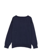 Maglione per bambini Moschino Kids blu navy con ricamo orsetto sul davanti HMW01ALHE43 40016 MOSCHINO KIDS 