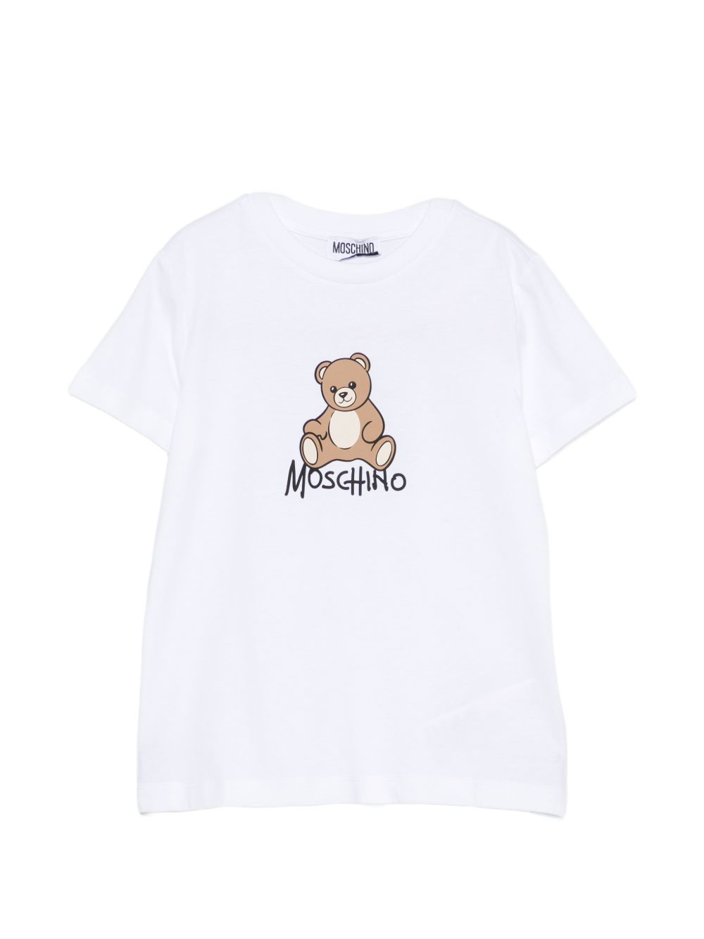 T-shirt per bambini Moschino Kids bianca con stampa logo sul davanti HNM05VLAA10 10101 MOSCHINO KIDS 