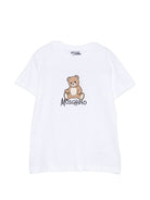 T-shirt per bambini Moschino Kids bianca con stampa logo sul davanti HNM05VLAA10 10101 MOSCHINO KIDS 