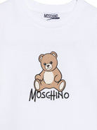 T-shirt per bambini Moschino Kids bianca con stampa logo sul davanti HNM05VLAA10 10101 MOSCHINO KIDS 