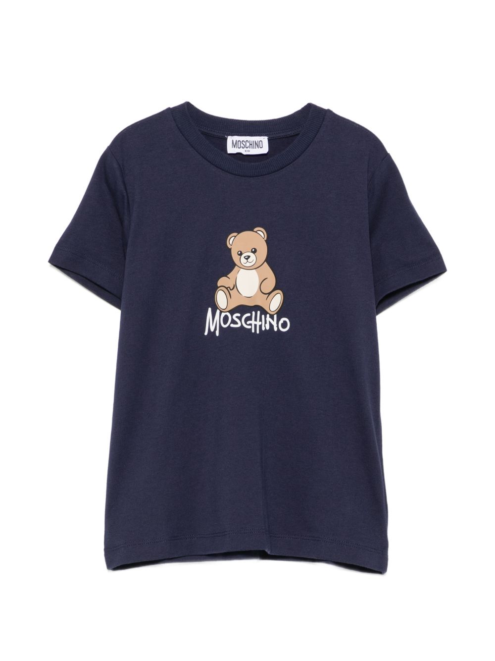T-shirt per bambini Moschino Kids blu navy con stampa logo sul davanti HNM05VLAA10 40016 MOSCHINO KIDS 