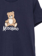 T-shirt per bambini Moschino Kids blu navy con stampa logo sul davanti HNM05VLAA10 40016 MOSCHINO KIDS 