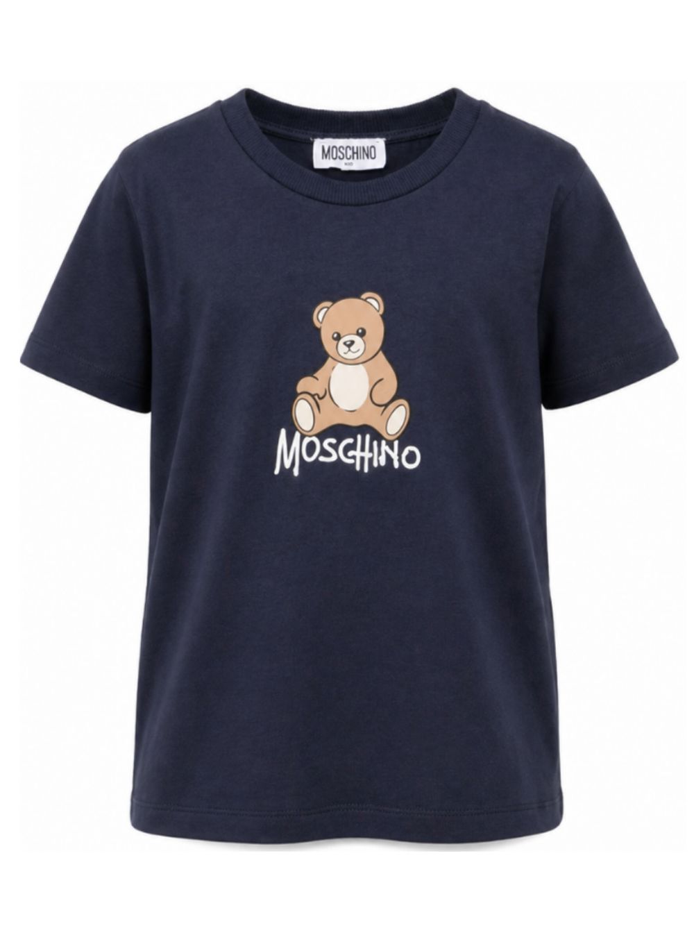 T-shirt per bambini Moschino Kids blu navy con stampa logo sul davanti HNM05VLAA10 40016 MOSCHINO KIDS 