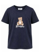 T-shirt per bambini Moschino Kids blu navy con stampa logo sul davanti HNM05VLAA10 40016 MOSCHINO KIDS 