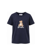 T-shirt per bambini Moschino Kids blu navy con stampa logo sul davanti HNM05VLAA10 40016 MOSCHINO KIDS 