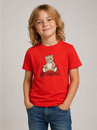 T-shirt per bambini Moschino Kids rossa con dettaglio Teddy bear HNM05VLAA10 50109 MOSCHINO KIDS 