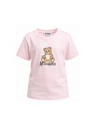 T-shirt per bambini Moschino Kids rosa con stampa logo sul davanti HNM05VLAA10 50209 MOSCHINO KIDS 