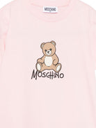 T-shirt per bambini Moschino Kids rosa con stampa logo sul davanti HNM05VLAA10 50209 MOSCHINO KIDS 