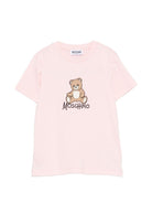 T-shirt per bambini Moschino Kids rosa con stampa logo sul davanti HNM05VLAA10 50209 MOSCHINO KIDS 