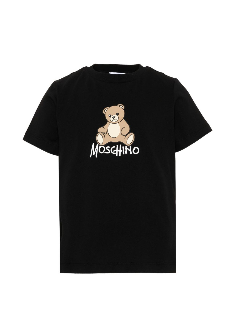 T-shirt per bambino Moschino Kids nera con stampa logo sul davanti HNM05VLAA10 60100 MOSCHINO KIDS 