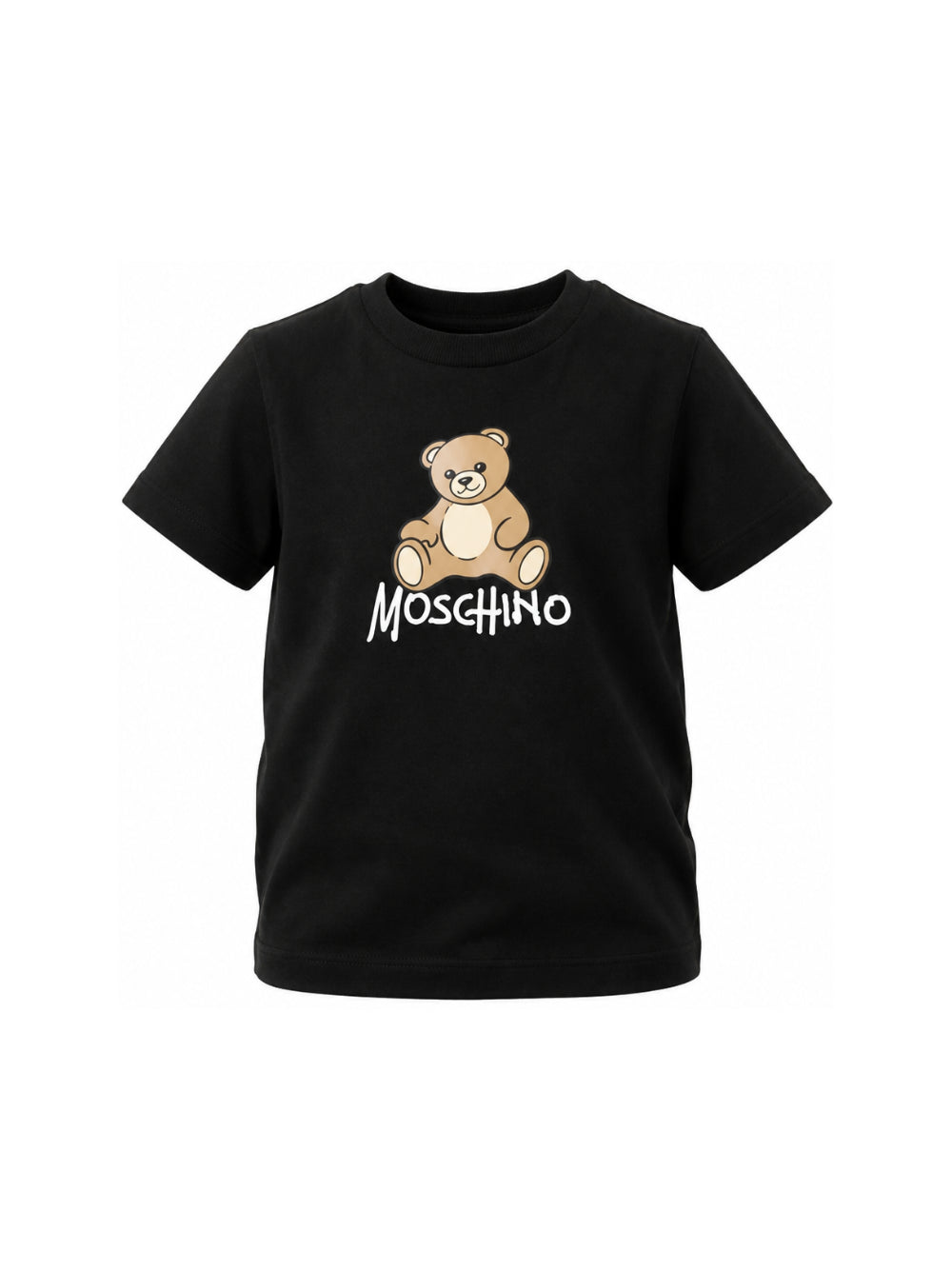 T-shirt per bambino Moschino Kids nera con stampa logo sul davanti HNM05VLAA10 60100 MOSCHINO KIDS 