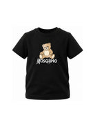 T-shirt per bambino Moschino Kids nera con stampa logo sul davanti HNM05VLAA10 60100 MOSCHINO KIDS 