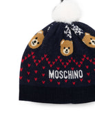 Berretto per bambina Moschino Kids blu navy con pon-pon HNX02KLHE82 40016 MOSCHINO KIDS 