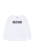 Felpa per bambini Moschino Kids bianca con logo sul davanti HOF099LCA61 10101 MOSCHINO KIDS 