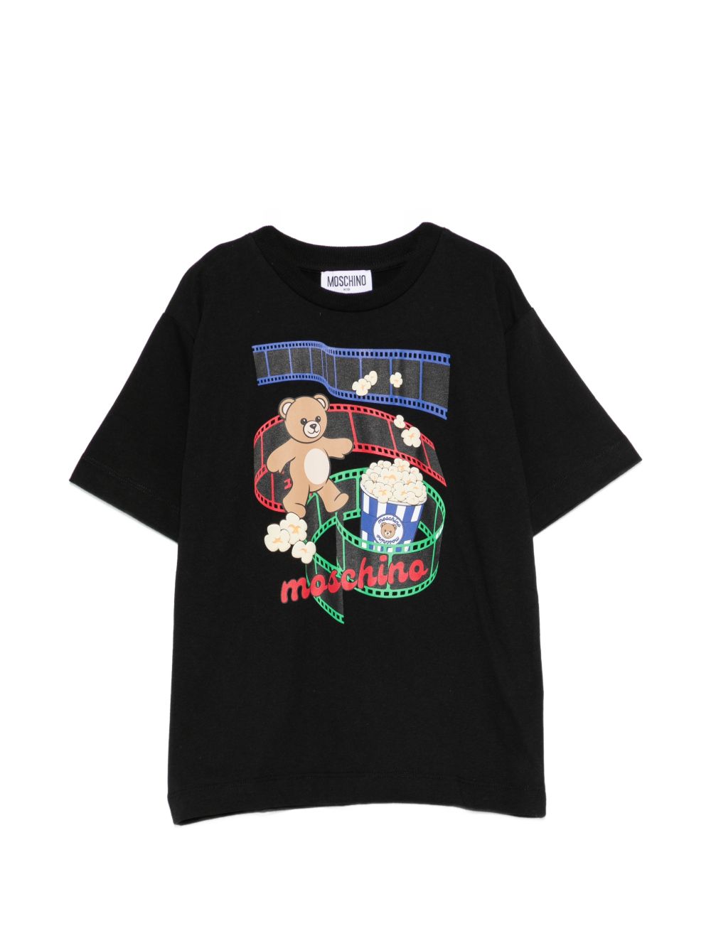 T-shirt per bambini Moschino Kids nera con stampa grafica sul davanti HPM05WLAA10 60100 MOSCHINO KIDS 