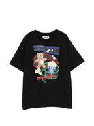 T-shirt per bambini Moschino Kids nera con stampa grafica sul davanti HPM05WLAA10 60100 MOSCHINO KIDS 