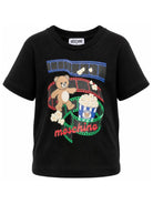 T-shirt per bambini Moschino Kids nera con stampa grafica sul davanti HPM05WLAA10 60100 MOSCHINO KIDS 