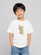 T-shirt per bambini Moschino Kids bianca con stampa Teddy con albero di Natale HQM05WLAA10 10063 MOSCHINO KIDS 