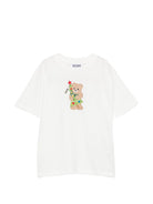 T-shirt per bambini Moschino Kids bianca con stampa Teddy con albero di Natale HQM05WLAA10 10063 MOSCHINO KIDS 