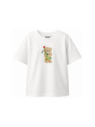 T-shirt per bambini Moschino Kids bianca con stampa Teddy con albero di Natale HQM05WLAA10 10063 MOSCHINO KIDS 