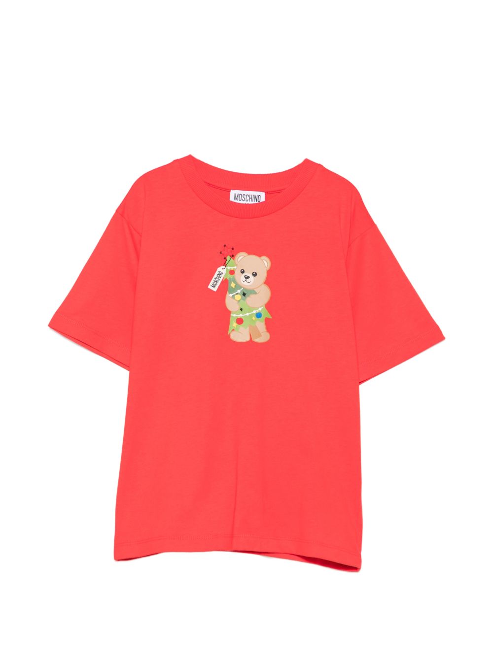 T-shirt per bambini Moschino Kids rossa con stampa Teddy con albero di Natale HQM05WLAA10 50109 MOSCHINO KIDS 