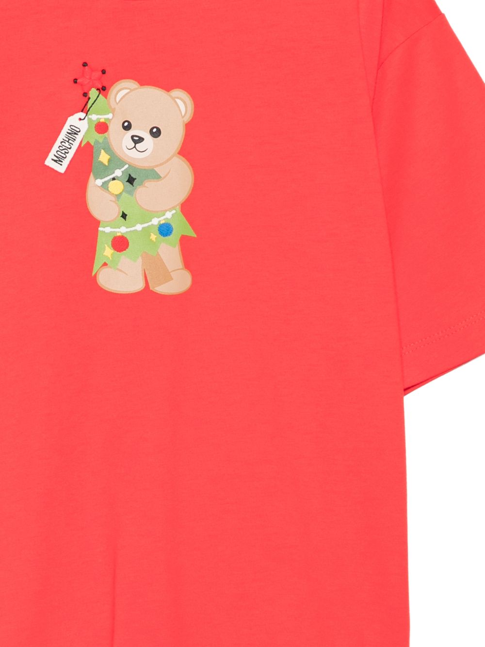 T-shirt per bambini Moschino Kids rossa con stampa Teddy con albero di Natale HQM05WLAA10 50109 MOSCHINO KIDS 