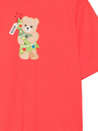 T-shirt per bambini Moschino Kids rossa con stampa Teddy con albero di Natale HQM05WLAA10 50109 MOSCHINO KIDS 