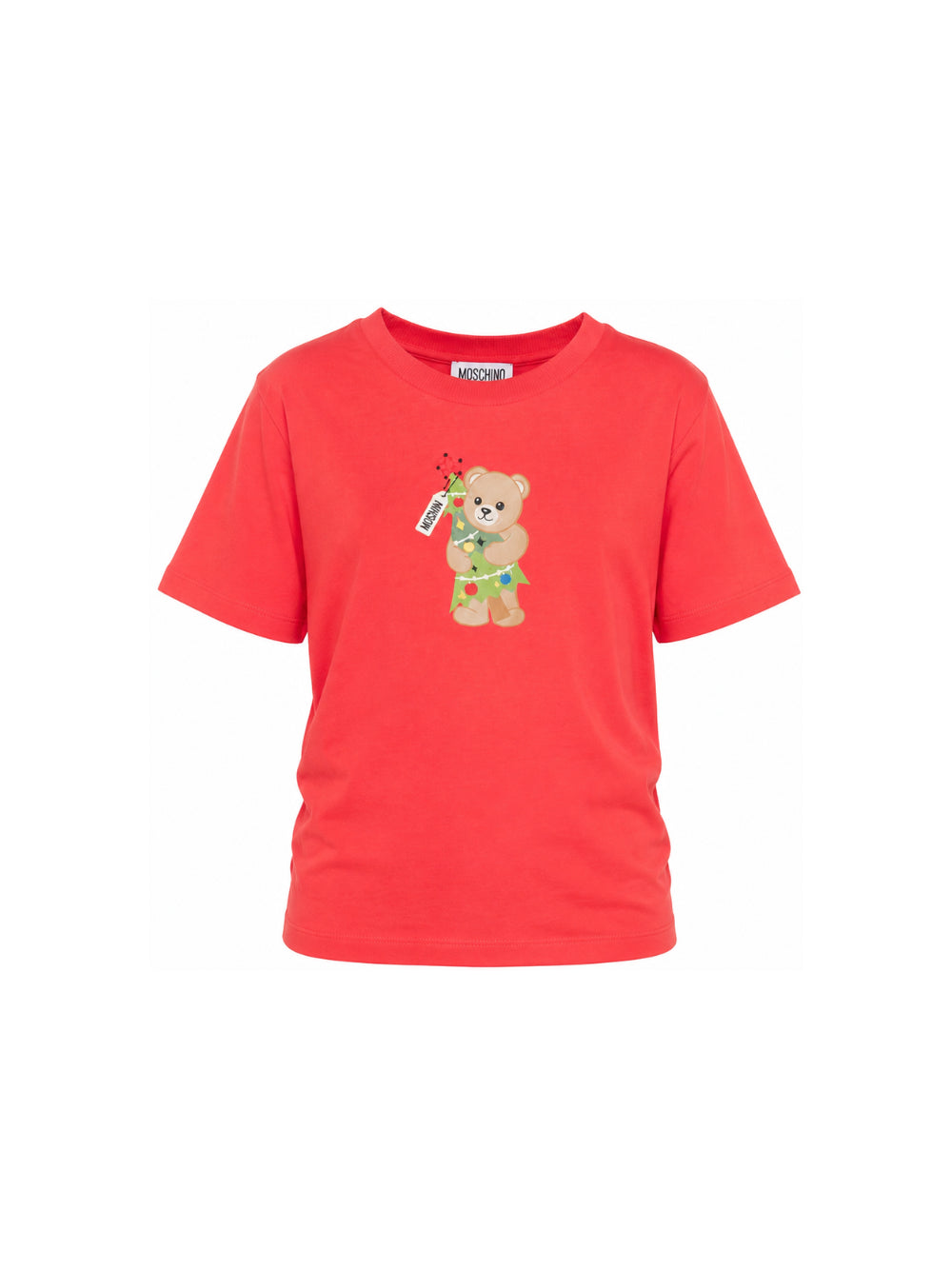 T-shirt per bambini Moschino Kids rossa con stampa Teddy con albero di Natale HQM05WLAA10 50109 MOSCHINO KIDS 