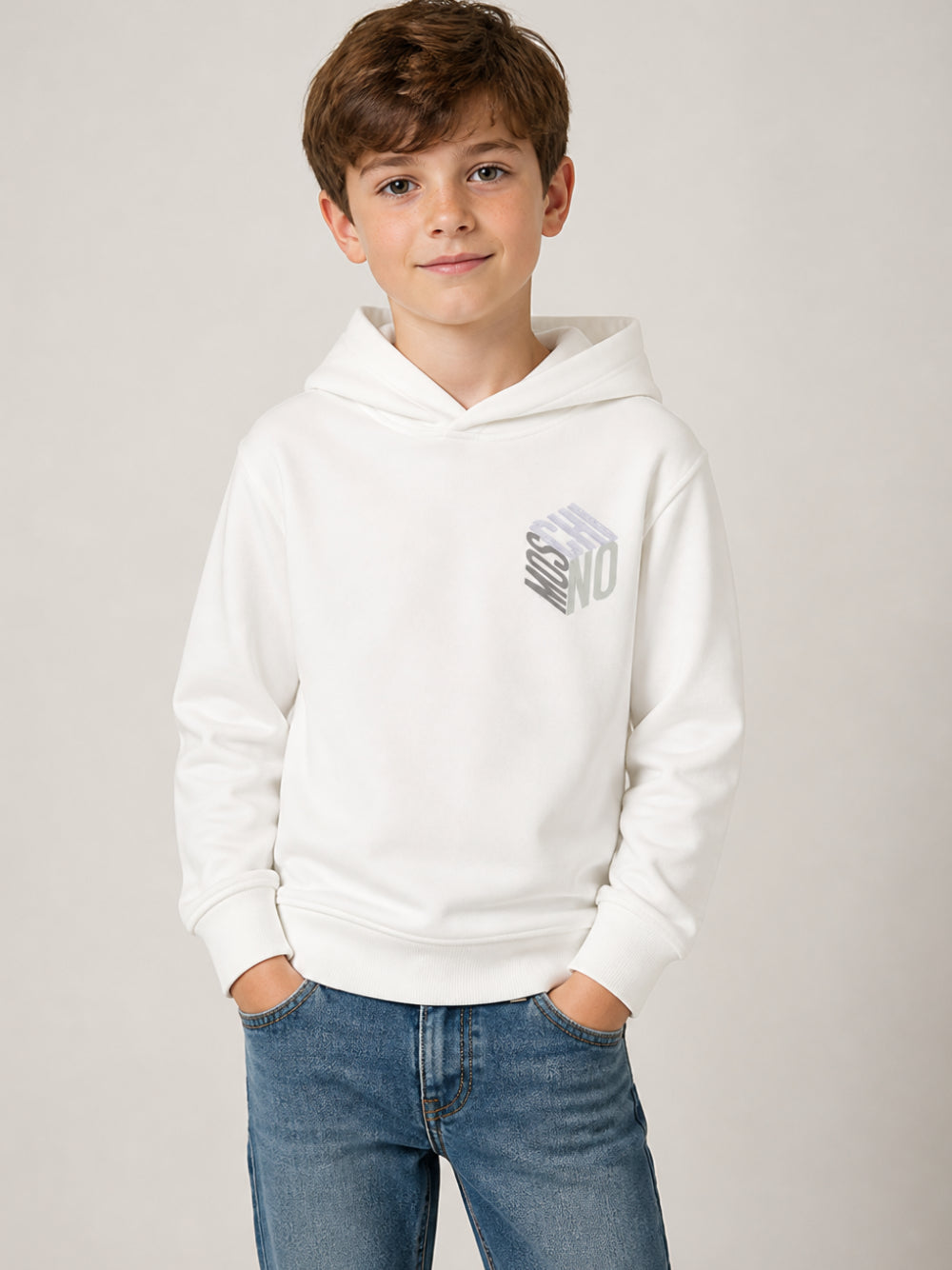 Felpa per bambino Moschino Kids bianca con logo sul petto HRF07KLCA92 10063 MOSCHINO KIDS 