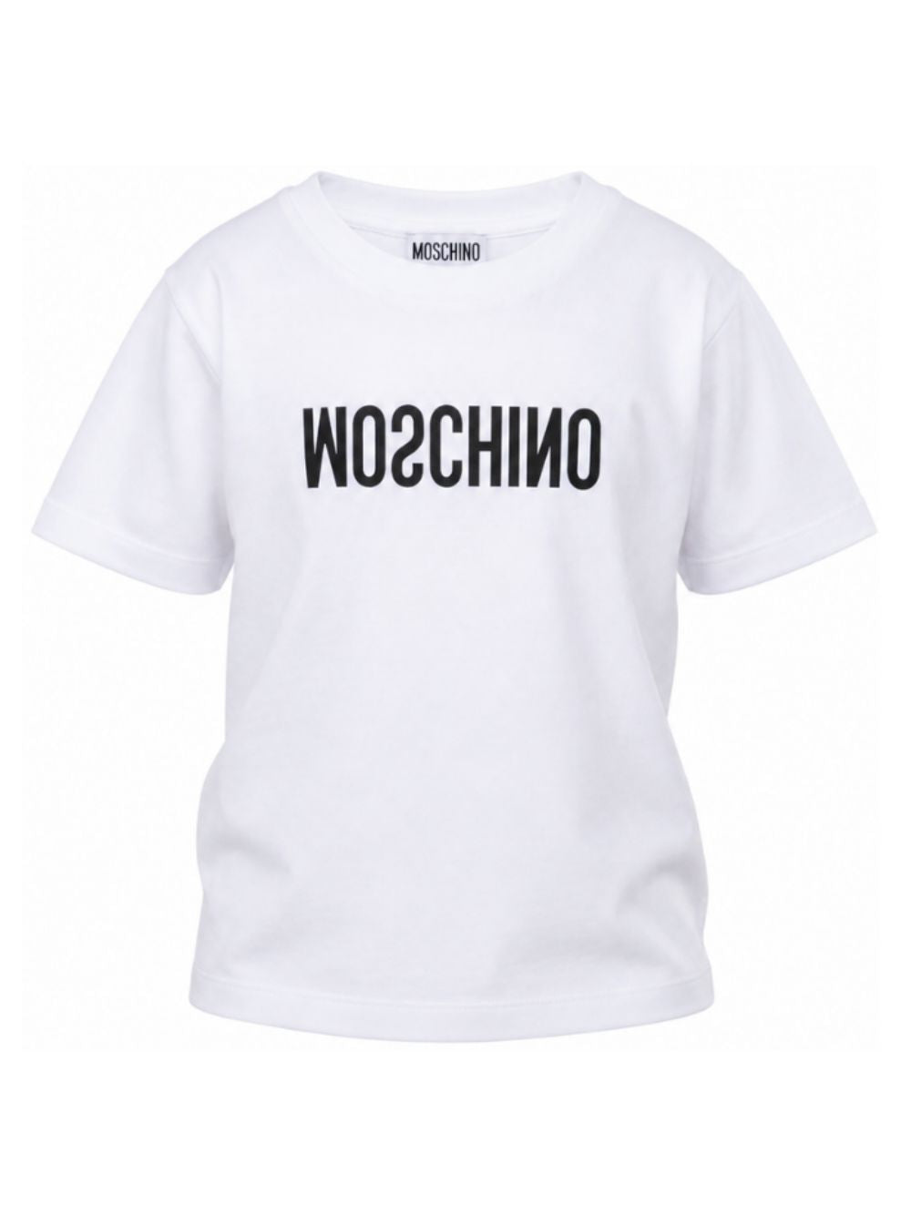 T-shirt per bambini Moschino Kids bianca con logo sul davanti HTM05WLAA10 10101 MOSCHINO KIDS 