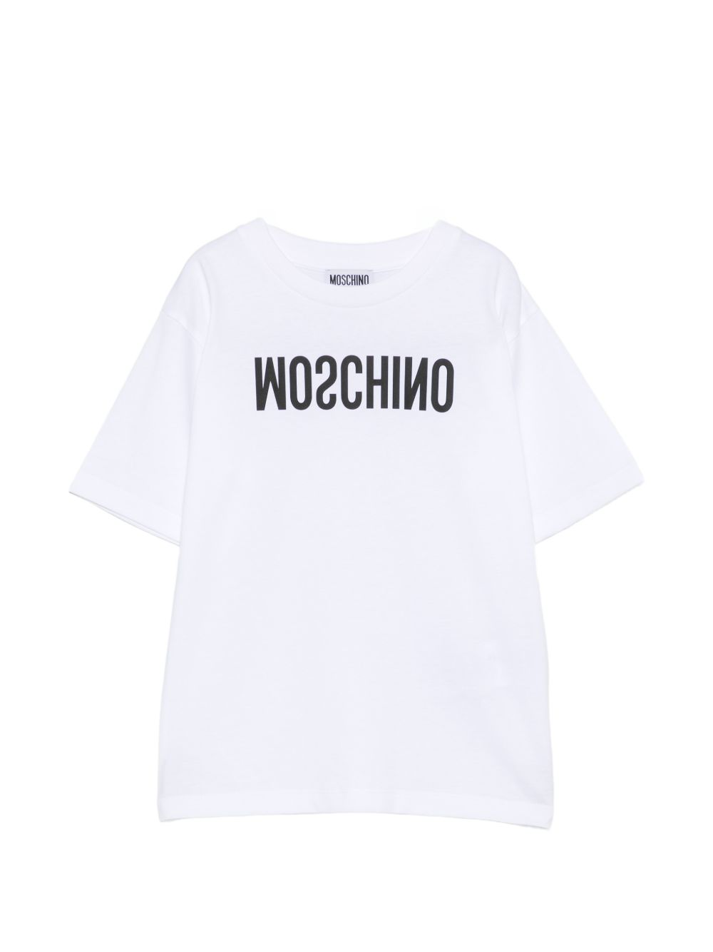 T-shirt per bambini Moschino Kids bianca con logo sul davanti HTM05WLAA10 10101 MOSCHINO KIDS 