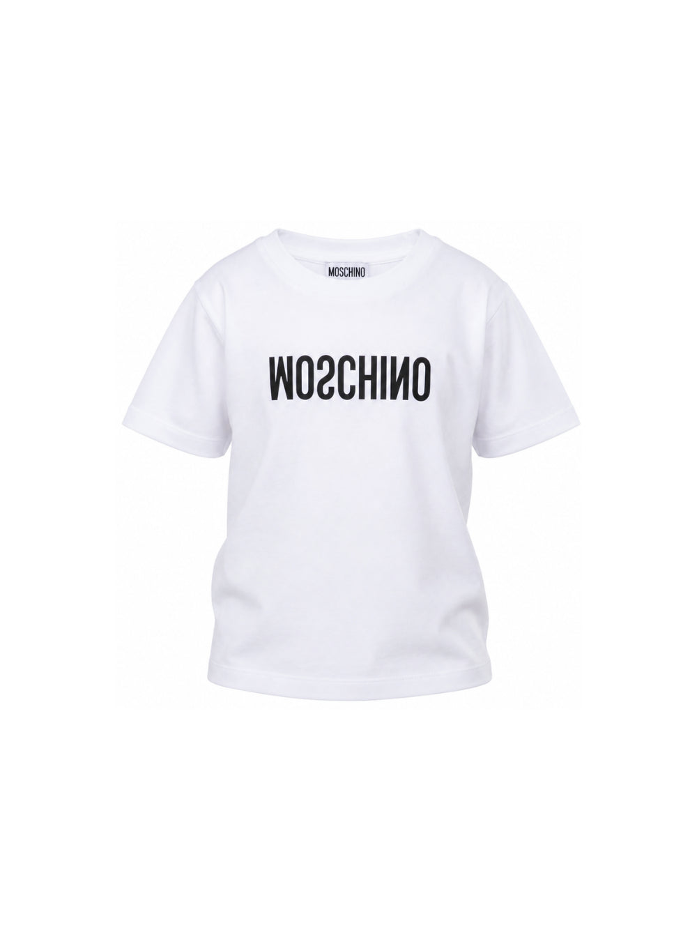 T-shirt per bambini Moschino Kids bianca con logo sul davanti HTM05WLAA10 10101 MOSCHINO KIDS 