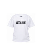 T-shirt per bambini Moschino Kids bianca con logo sul davanti HTM05WLAA10 10101 MOSCHINO KIDS 